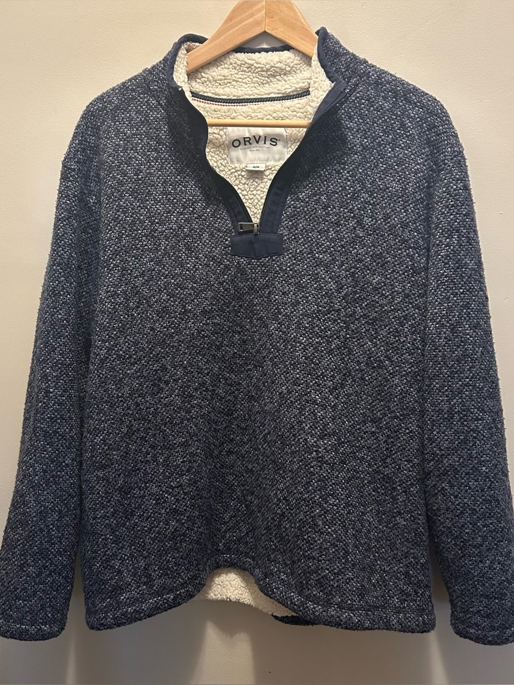 Orvis Mens Brighton 1/4 Zip Sherpa Lined Fleece Pullover Jacket Navy Blue - Med